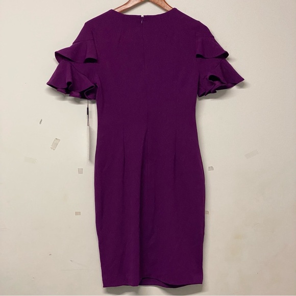 Calvin Klein Flutter Sleeve Scuba Crepe Sheath Dress Office Work Career Purple 8 - Picture 2 of 6